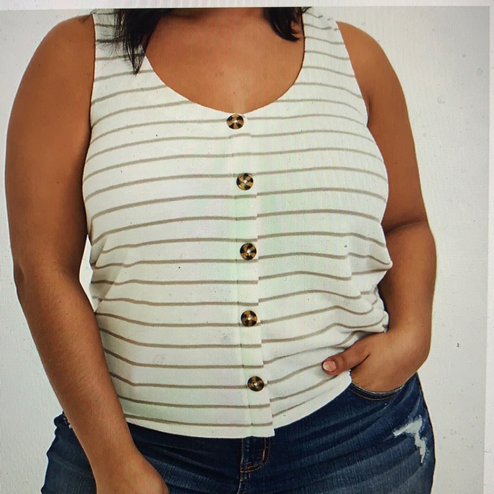 Torrid ivory and taupe stripe button tank